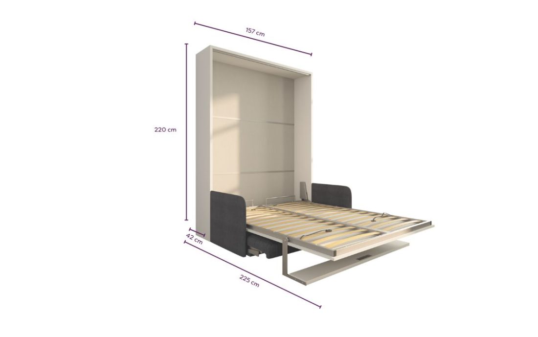 Letto a scomparsa 140 Verticale 1 Mensola Divano Slim