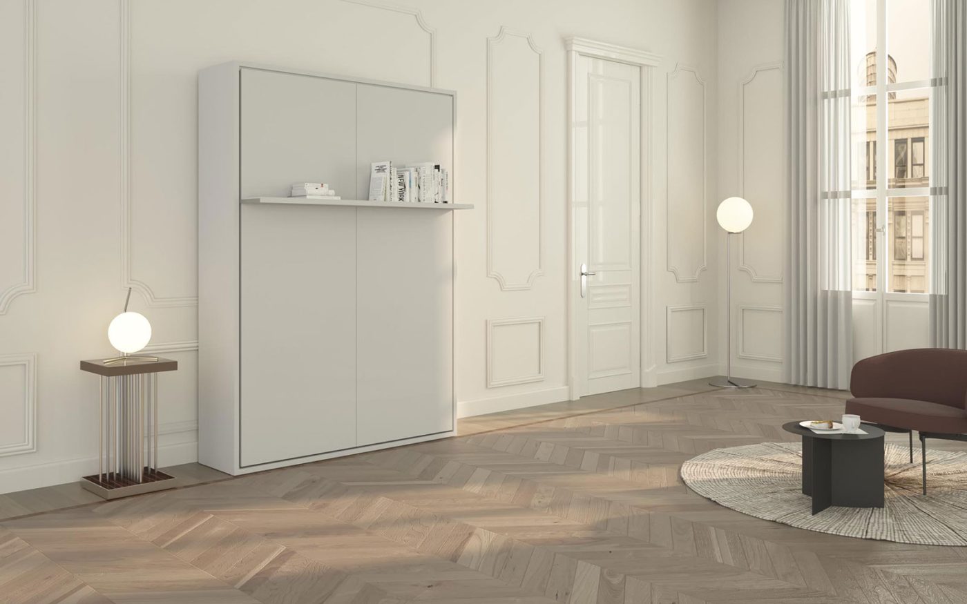 Il design moderno e impeccabile del letto a scomparsa con mensola chiuso