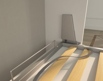 La barra di sostegno del materasso a letto chiuso e il carter di protezione del meccanismo pneumatico