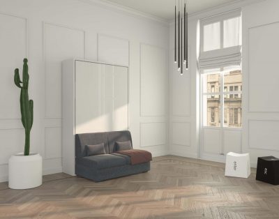 Sobrio ed elegante il mobile letto da una piazza e mezzo a scomparsa con divano