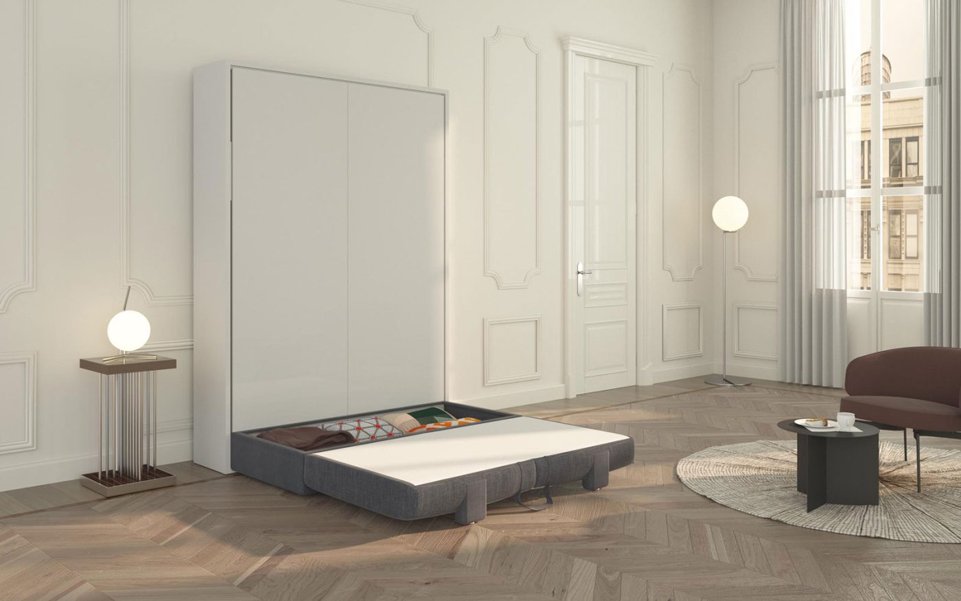 Divano 2 posti con contenitore su letto a scomparsa alla francese