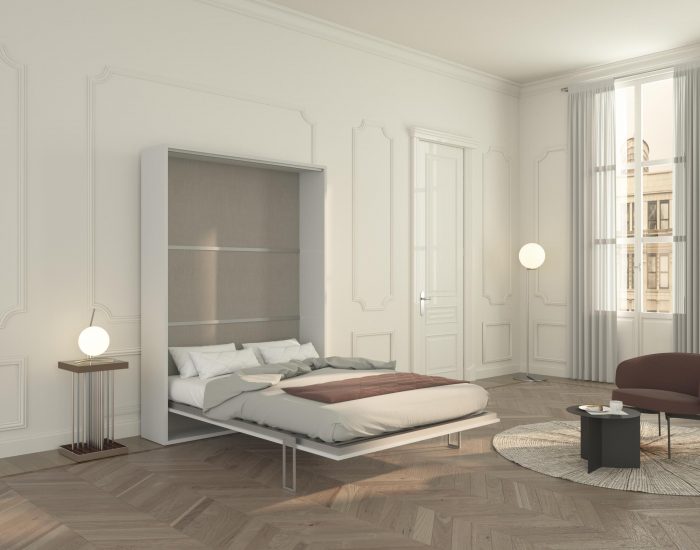 Facile da aprire e chiudere, il letto Piuma 140 scende a terra da solo grazie ai pistoni pneumatici