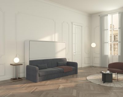 Un grande divano da quattro posti comodi per questo mobile letto a scomparsa orizzontale
