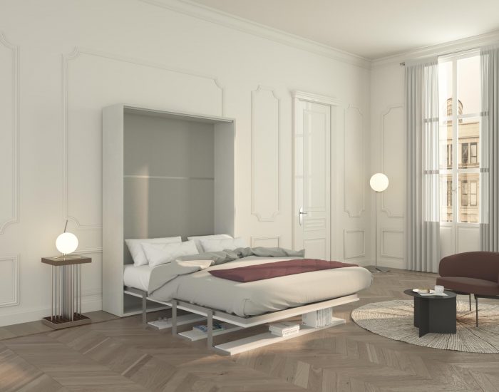Le mensole del letto a scomparsa si muovono autonomamente trasformandosi nei piedi del letto