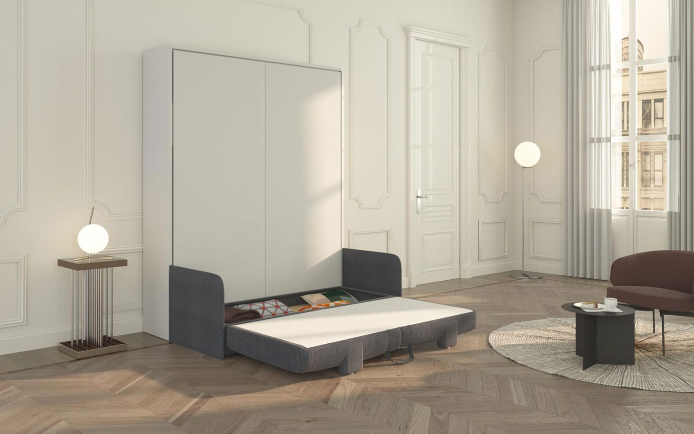 Contenitore del letto Piuma Sofa 160 aperto con dentro accessori per la notte