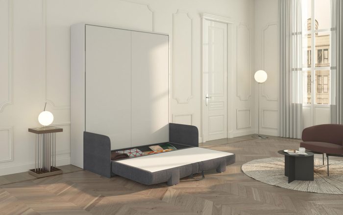 Contenitore del letto Piuma Sofa 160 aperto con dentro accessori per la notte