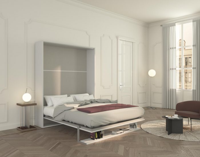 Il letto matrimoniale a scoparsa Velo Uno 160 può ospitare un comodo materasso alto fino a 24cm