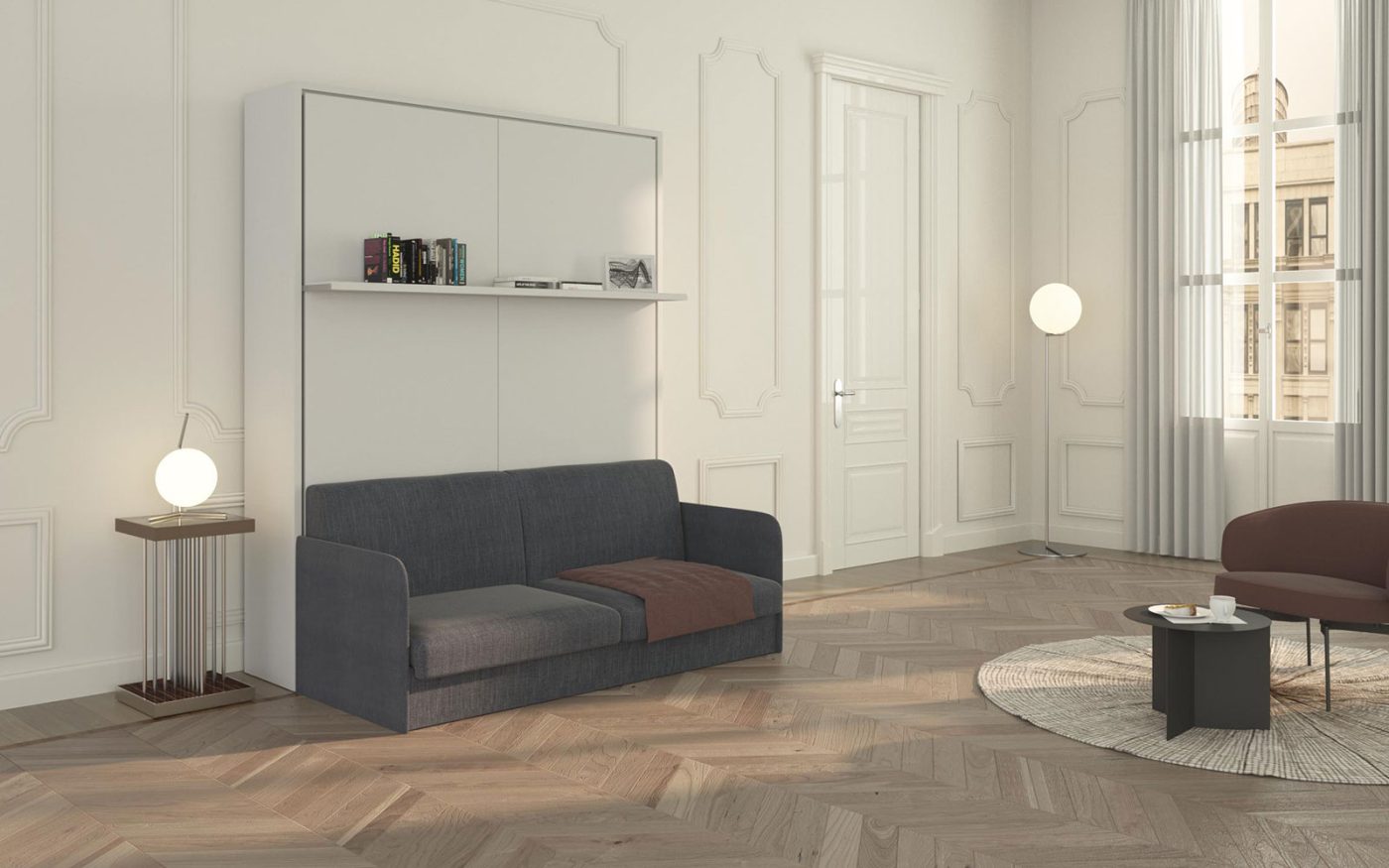 Letto a scomparsa Brezza 160 matrimoniale con divano e mensola automatici chiuso a parete