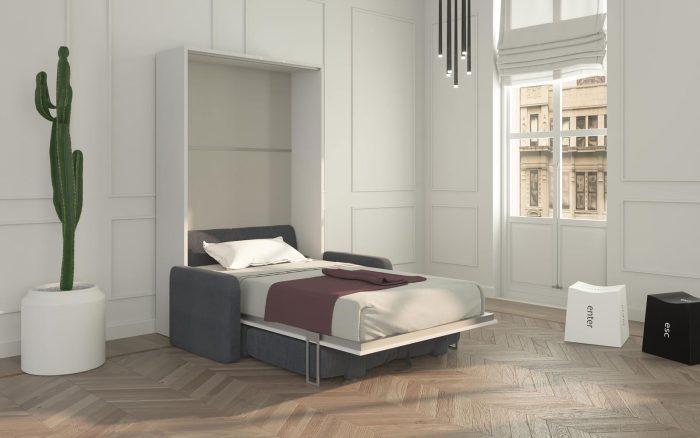 Letto a scomparsa una piazza e mezzo verticale aperto con materasso alto