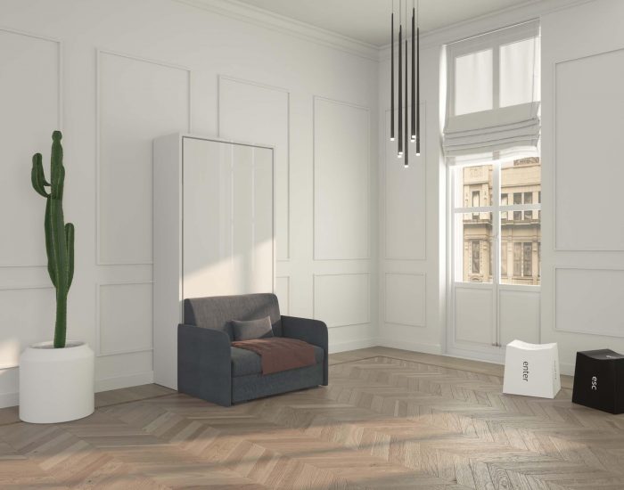 Letto verticale a scomparsa singolo con divanetto braccioli slim