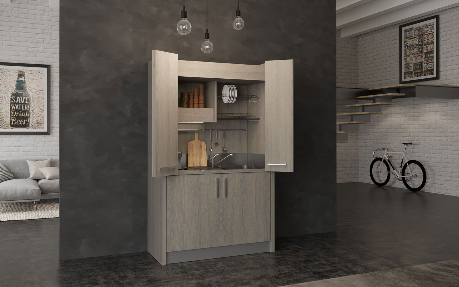 Mobile cucina bianco con sottolavello, pensile e scolapiatti. Mobili per  cucine componibili con lavello e miscelatore