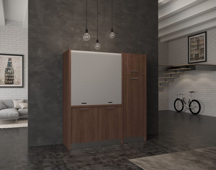 Una cucina monoblocco che si integra sia col rustico che col moderno