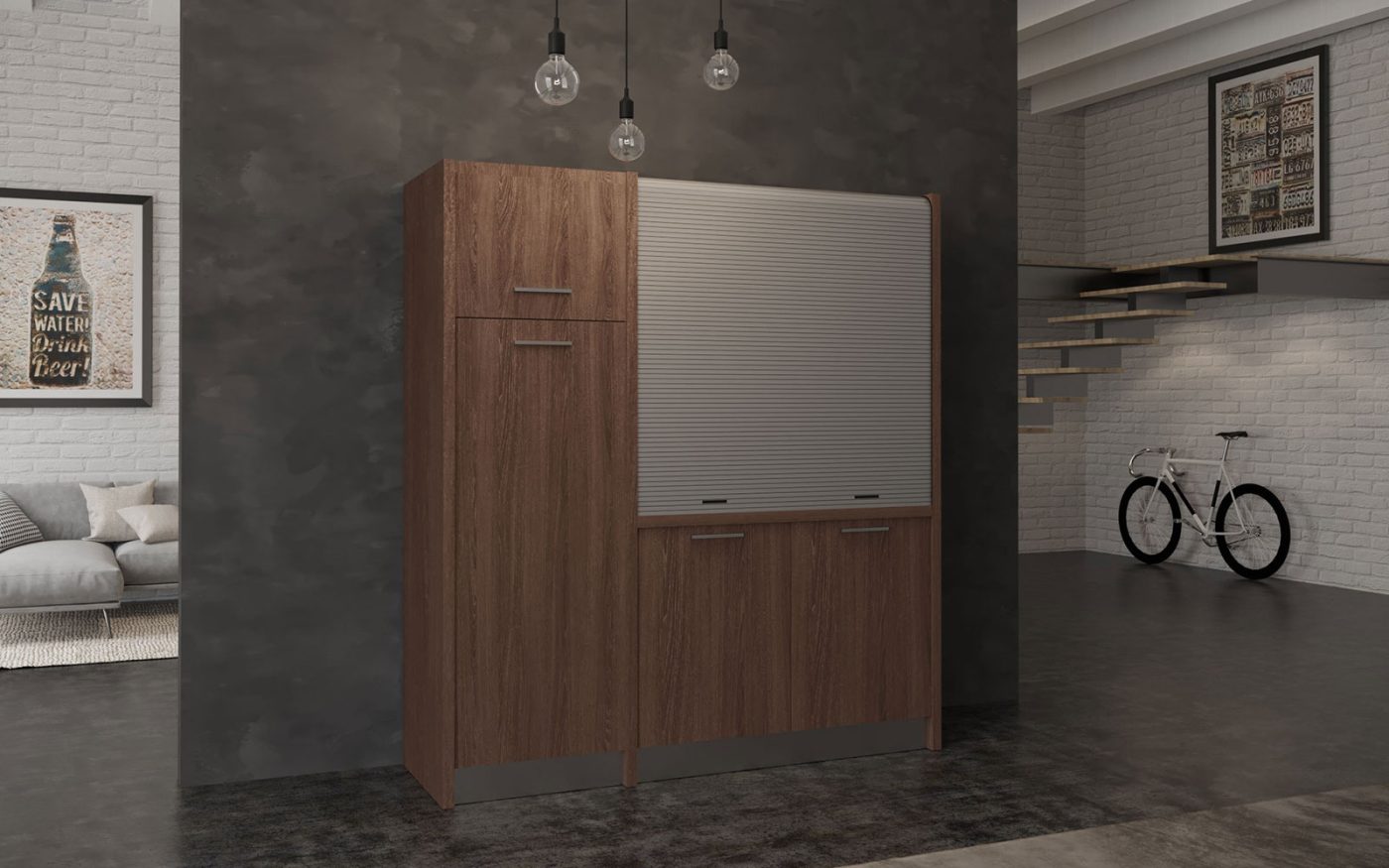 Conero – cucina monoblocco richiudibile con serranda