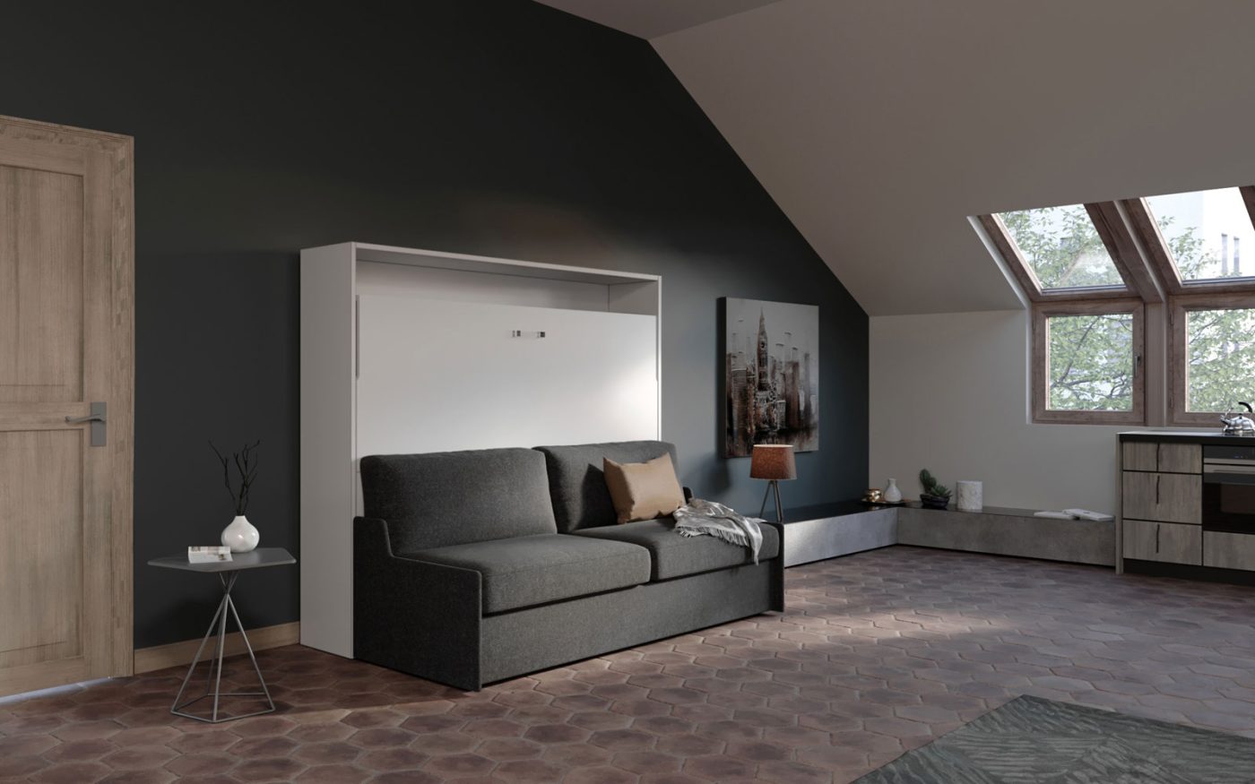 Letto a scomparsa matrimoniale francese con divano easy