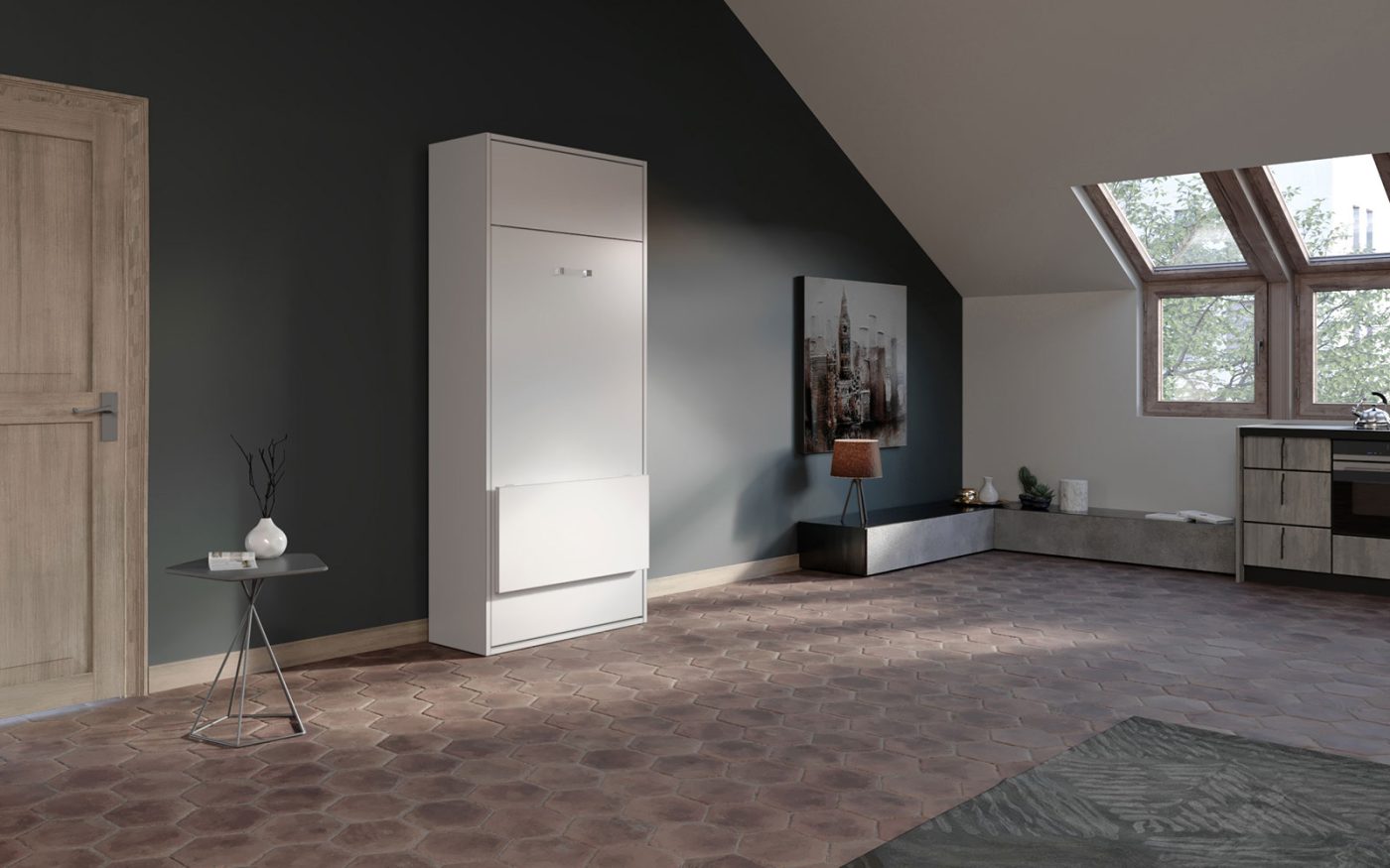 Letto a scomparsa singolo con scrivania ribaltabile