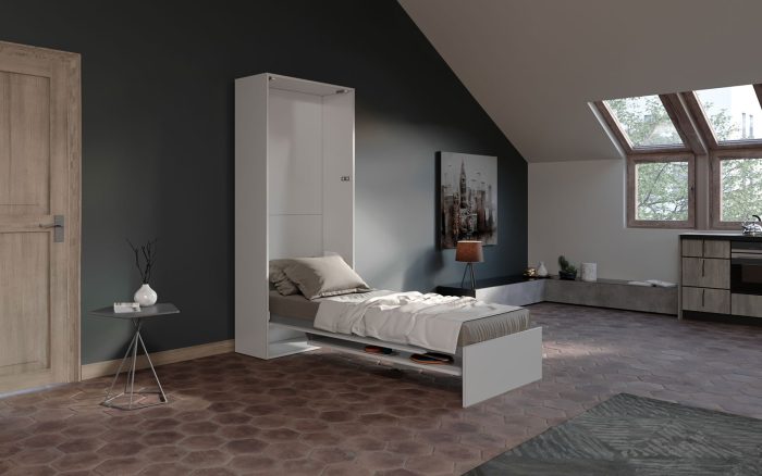Letto a scomparsa con tavolo basculante per monocamera o monolocale