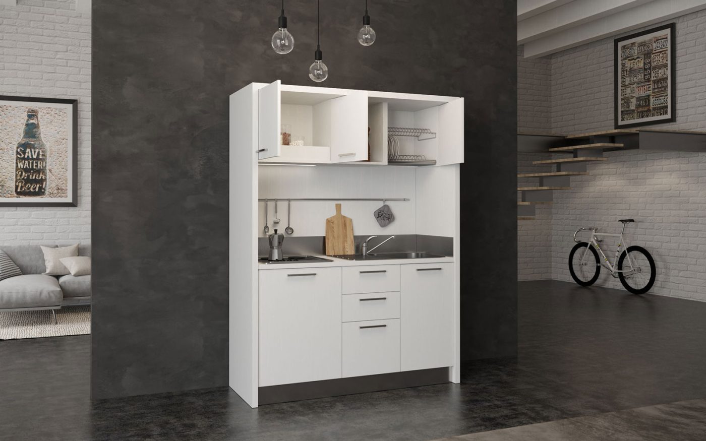 Circeo è una cucina compatta adatta a installazione in residence e hotel