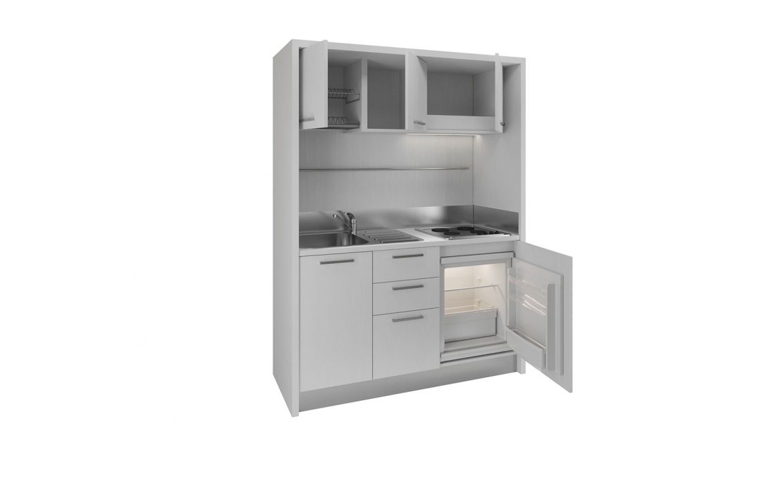 Ampia monoblocco completa con mini frigo bar e piano 4 fuochi per residence al mare