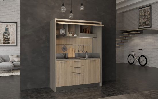 Cucina monoblocco con piano cottura a 4 piastre elettriche o induzione
