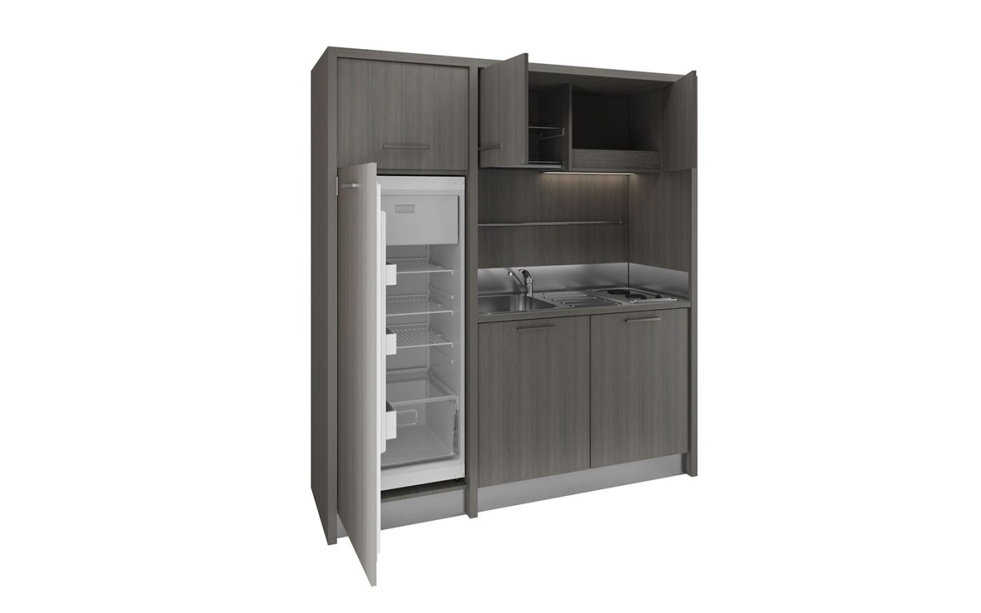 Cucina armadio monoblocco moderna con frigo a colonna alto