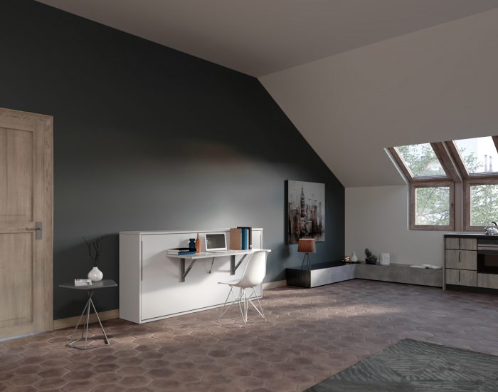 Neve Desk 85 – Letto ribaltabile singolo con scrivania studio ragazzi