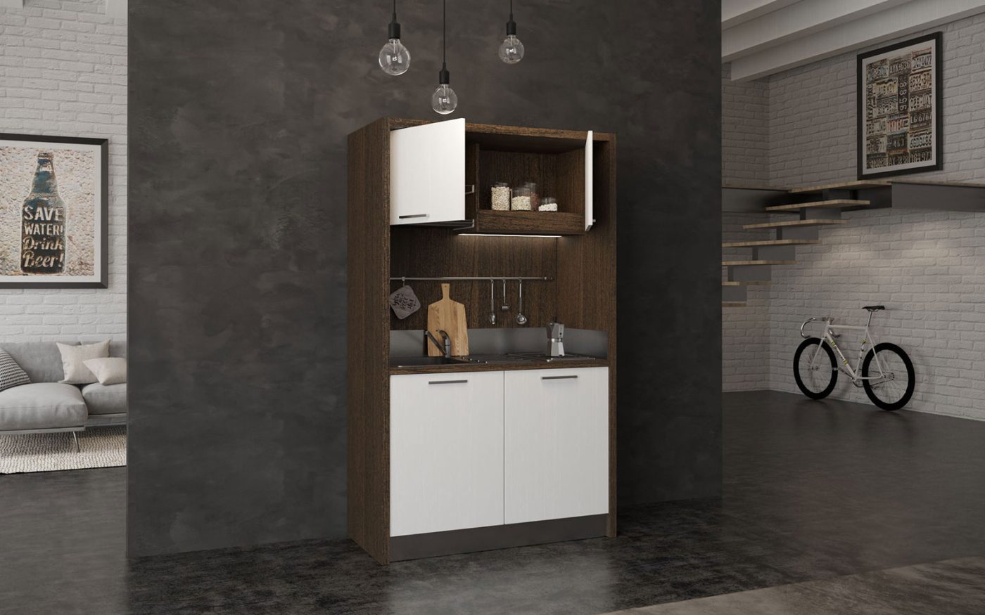 Sabina è una cucina monoblocco adatta a installazione in depandance e residence