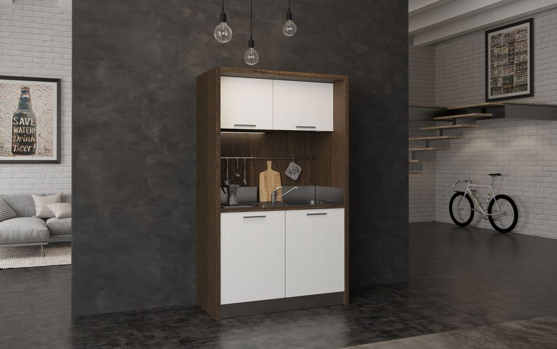 Sabina è una mini cucina compatta con frigo bar ideale per residence