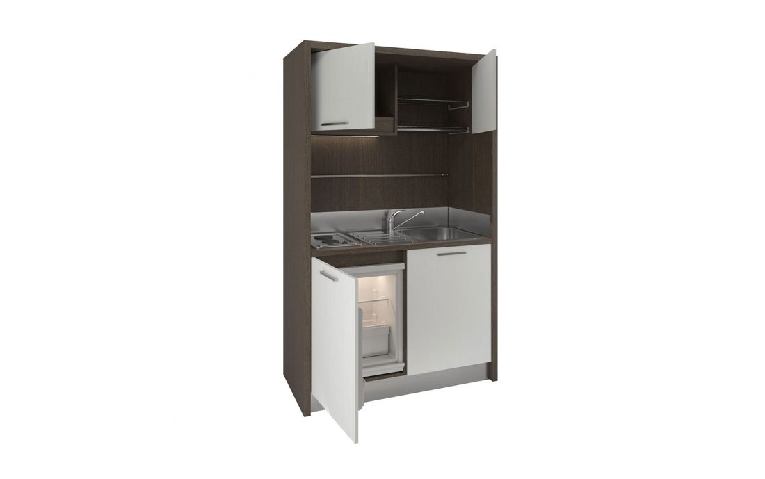 Mobile cucina monoblocco con frigo basso e 2 piastre induzione