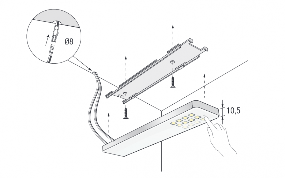 Lampada led Piuma Dot schema di montaggio