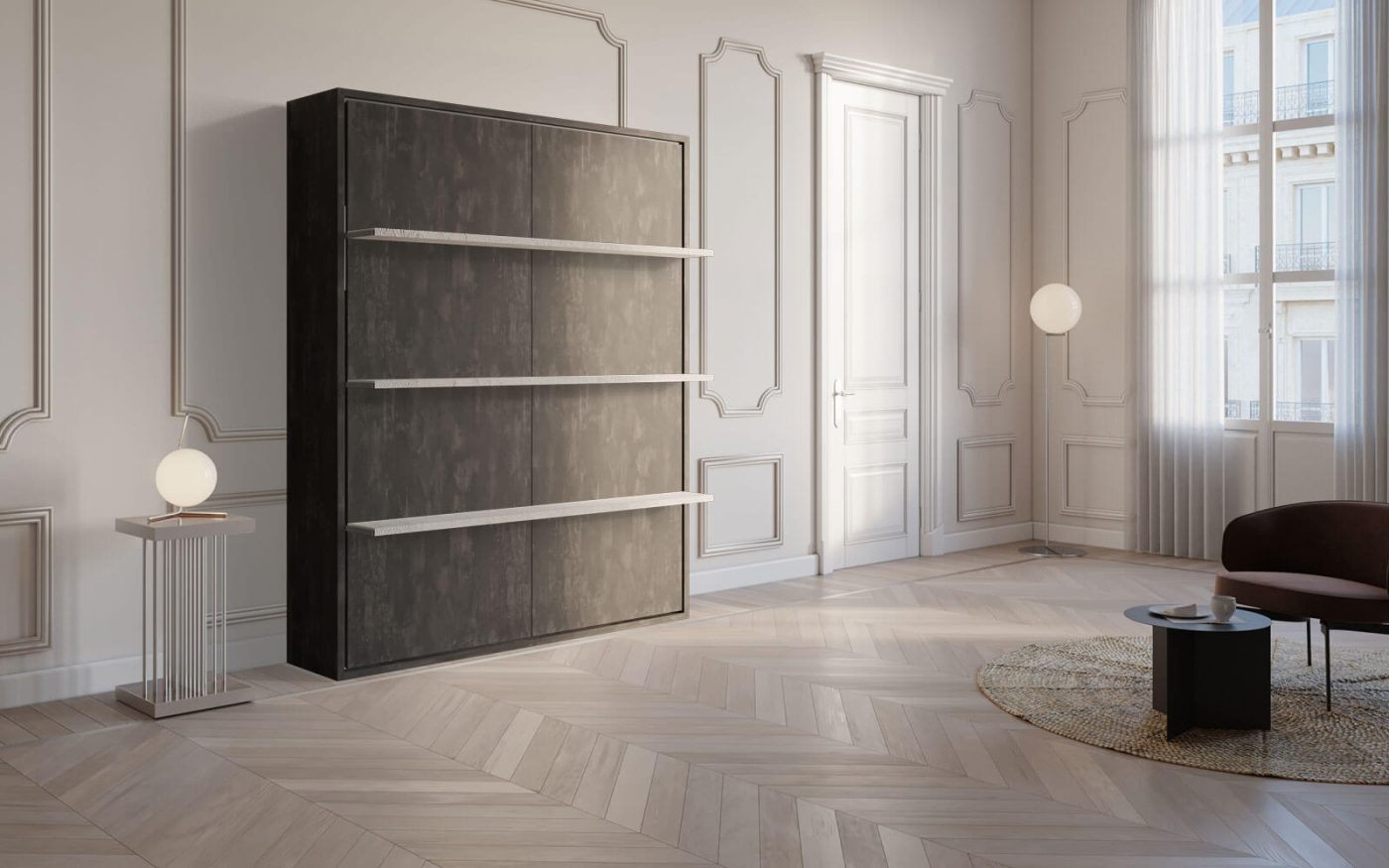 Velo Tre 160 Ardesia – Letto a scomparsa libreria con 3 ripiani