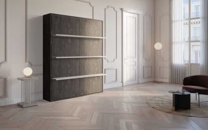 Velo Tre 160 Ardesia – Letto a scomparsa libreria con 3 ripiani