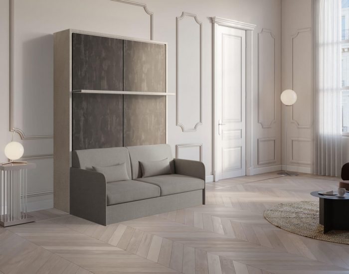 Brezza 140 Loft – Letto ad armadio con rete matrimoniale alla francese e divano