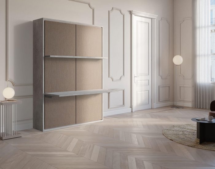 Cielo 140 Tundra – Letto a muro francese con scrivania in finitura grigio effetto legno e marrone