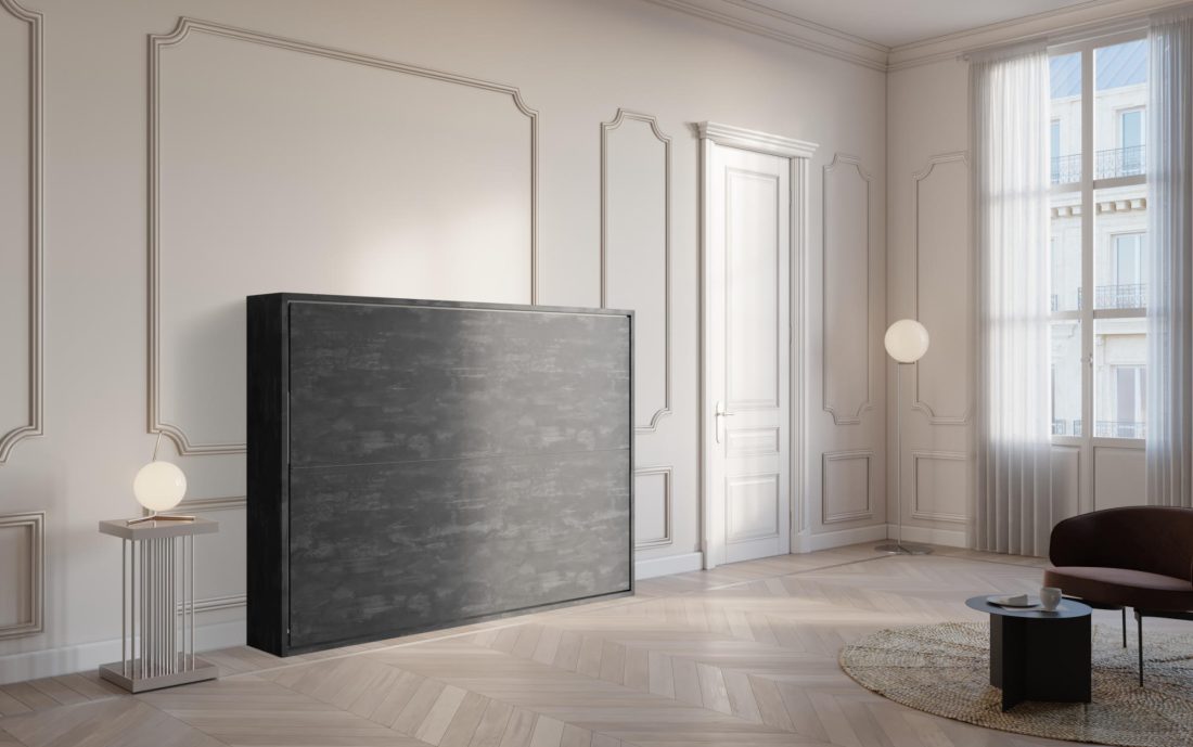 Neve 140 Beton - Letto alla francese a scomparsa orizzontale grigio