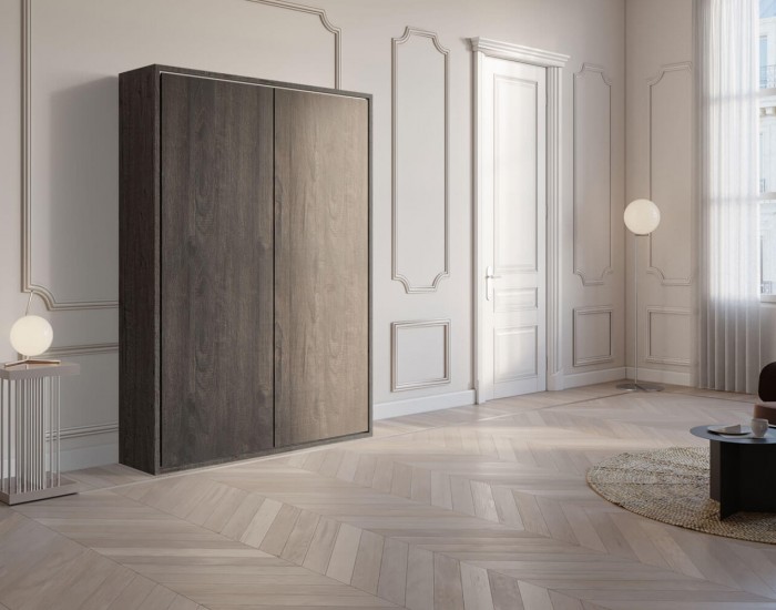 Piuma 140 Ebano – Armadio letto verticale a scomparsa in legno scuro