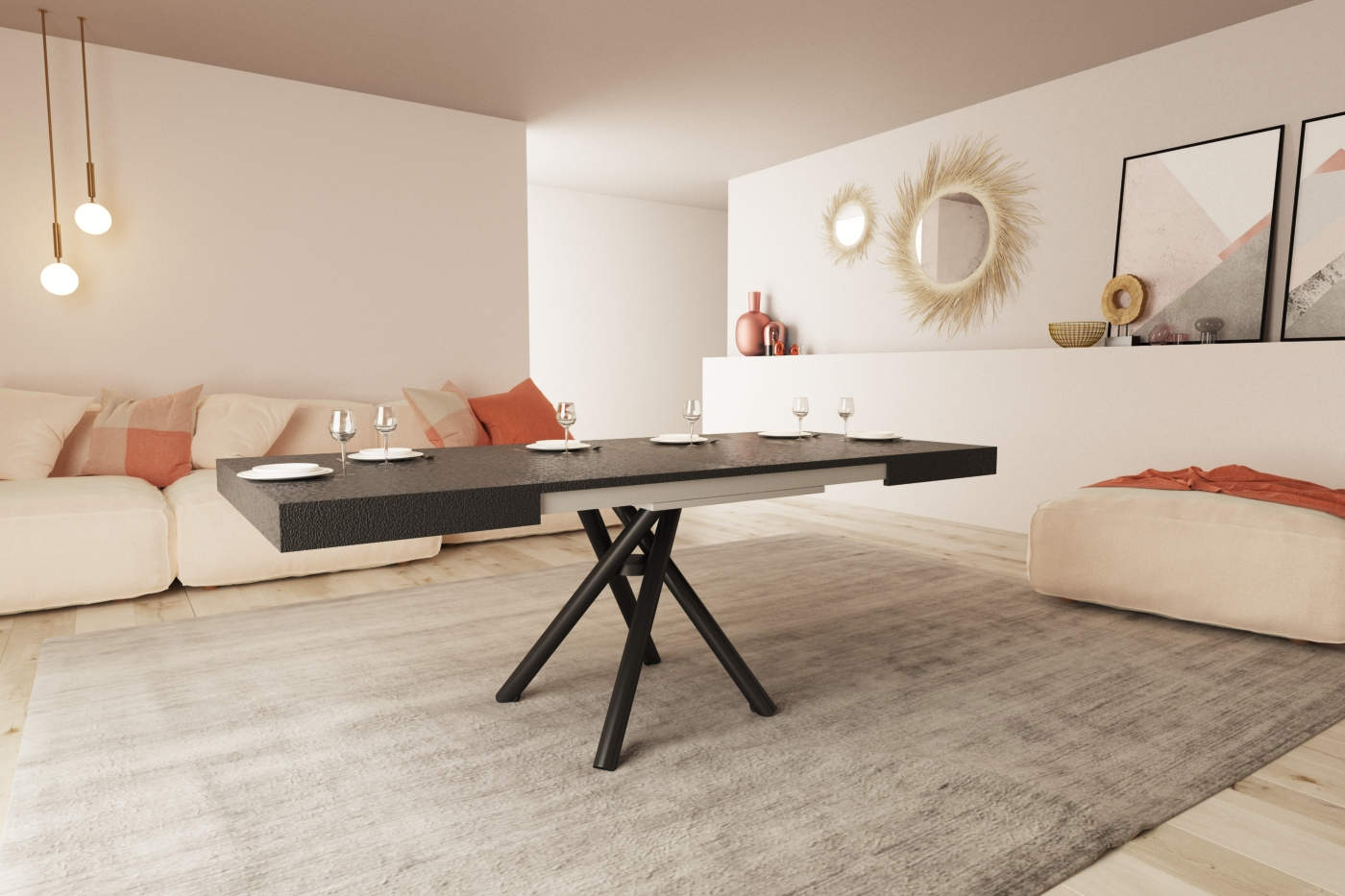 Tavolino Rotondo Mid-Century Con Gambe Incrociate – Piano Bianco, Legno Massello, Diametro 50,8 Cm, Altezza 61 Cm, Per Soggiorno E Piccoli Spazi
