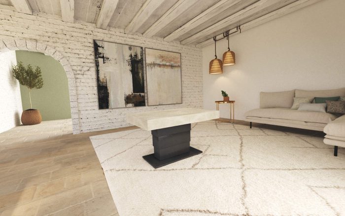 Tavolino da salotto alzabile e allungabile per monolocale Rumba