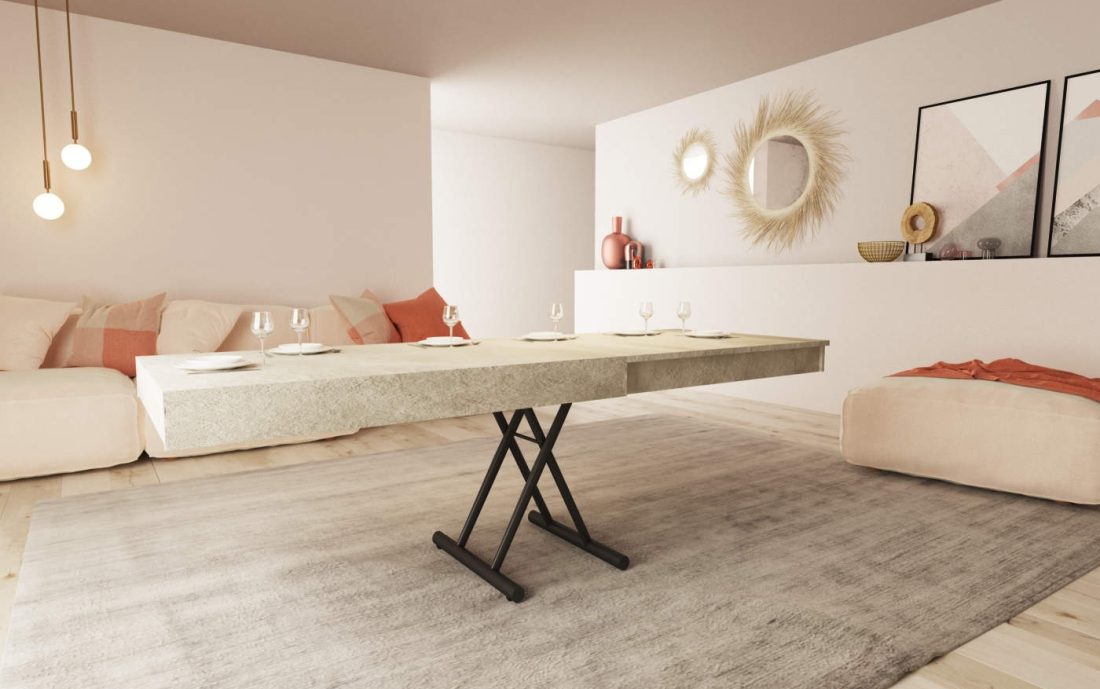Tavolino salotto alzabile allungabile design Fandango