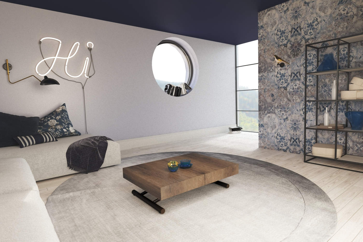 Mas Casa Tavolino Sollevabile Karol 6 Con Cassetto - Legno Massello Di Pino, Finitura Rovere Ika E Bianco, 100x50x47 Cm