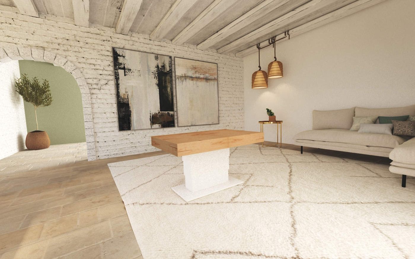 Tavolino tavolo trasformabile in legno Rumba