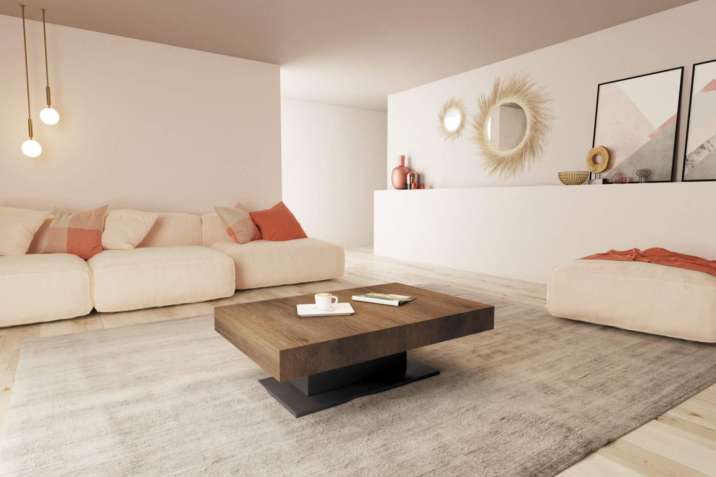 IDMarket Tavolino Rettangolare Trasformabile EDEN, In Legno E Nero, Con Poggiapiedi, Mobile Multifunzione Per Soggiorno