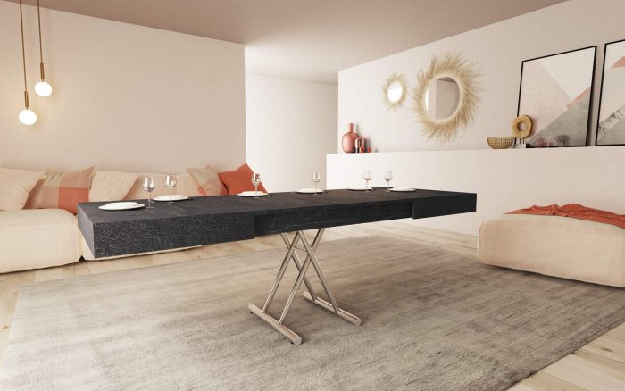 Tavolo da salotto trasformabile che si alza Swing