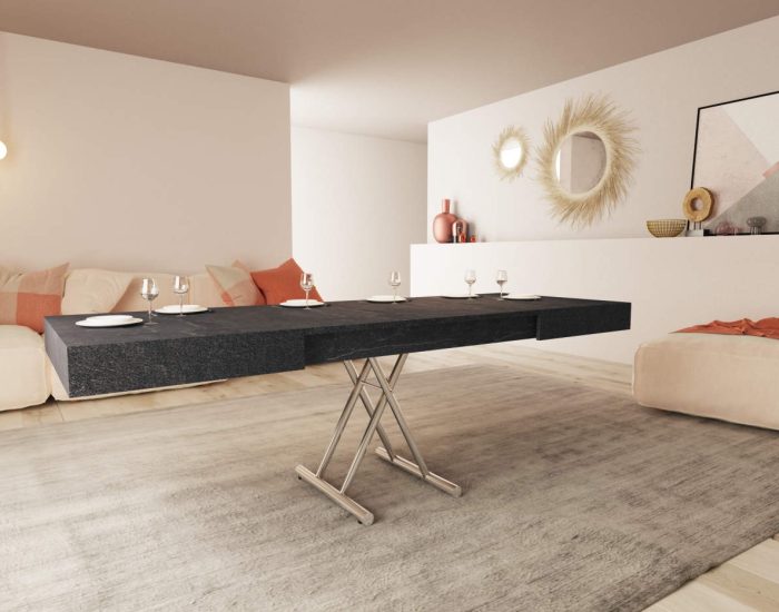 Tavolo da salotto trasformabile che si alza