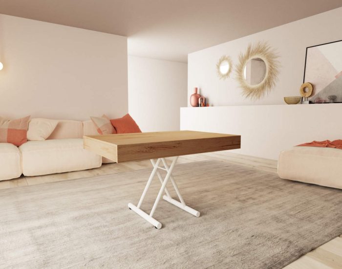 Tavolo salotto alzabile in legno chiaro