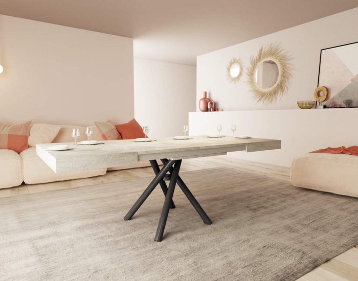 Tavolino da salotto sollevabile con gambe a incrocio