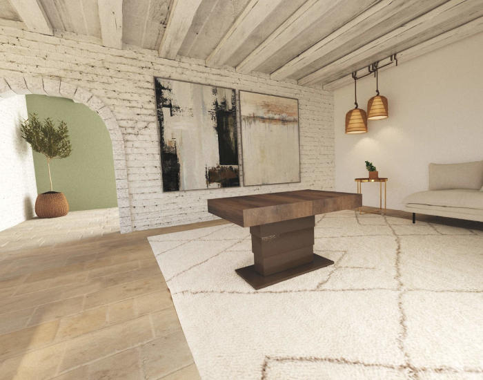 Tavolo soggiorno trasformabile che si solleva