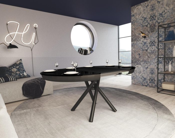 Tavolo rotondo in vetro trasformabile alzabile