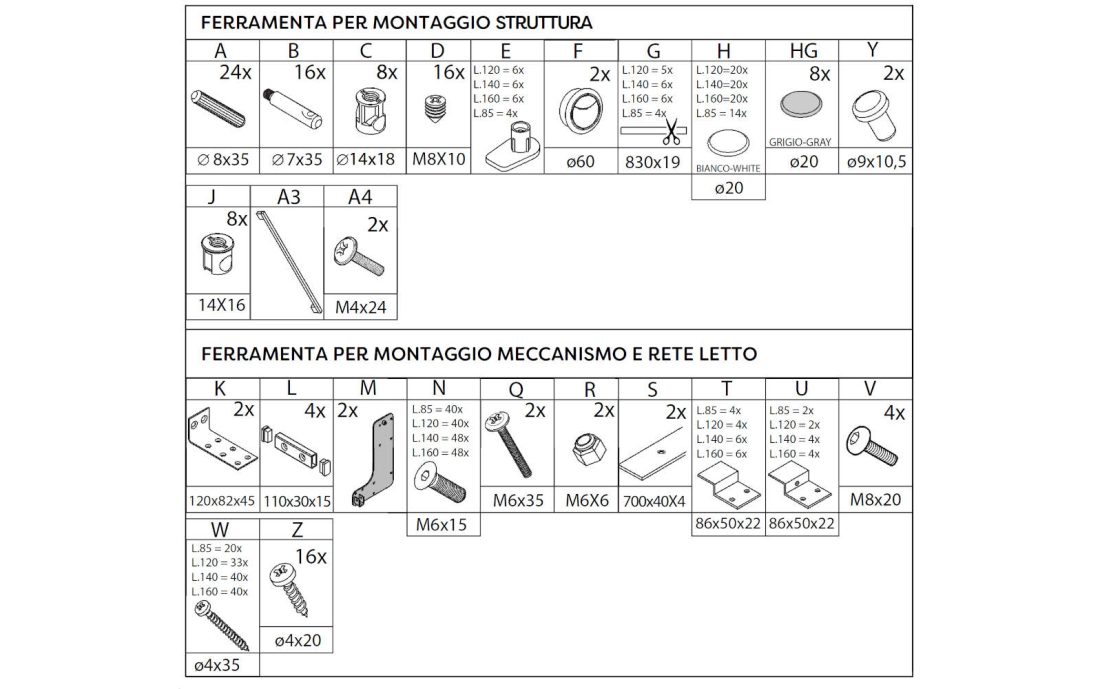 contenuto pacco ferramenta letti a scomparsa Aria