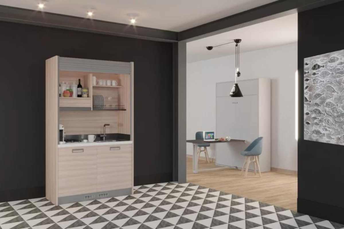 Cucina a scomparsa per area relax ufficio